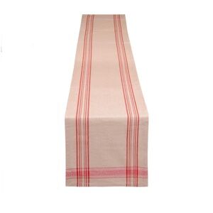 Rustic Beige Table Runner with Red Stripes